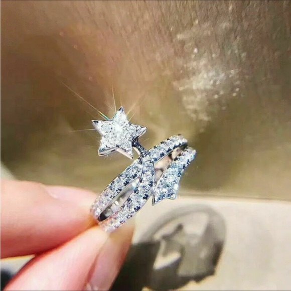 - ⭐️Sterling Silver Shooting Star Motif pave-set w/round brilliant cut CZ … - Picture 7 of 16